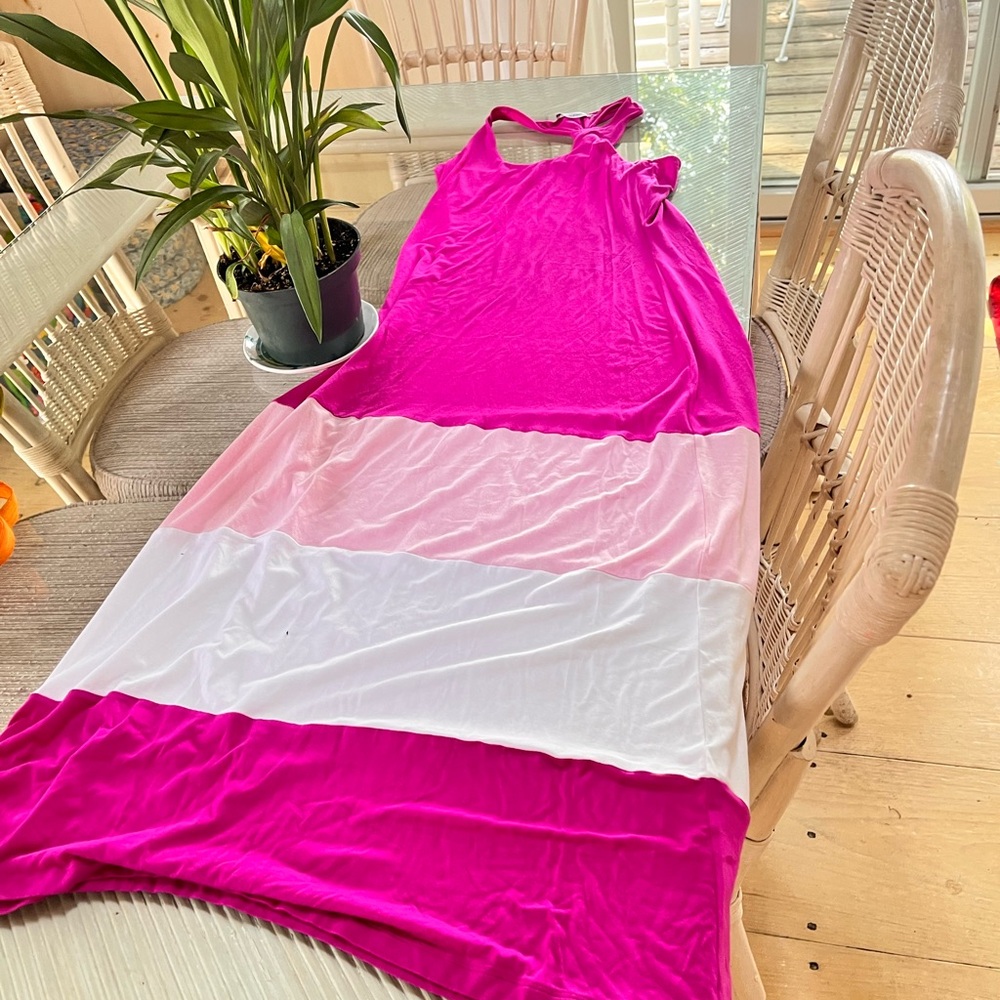 Calvin Klein Pink and White Maxi Dress